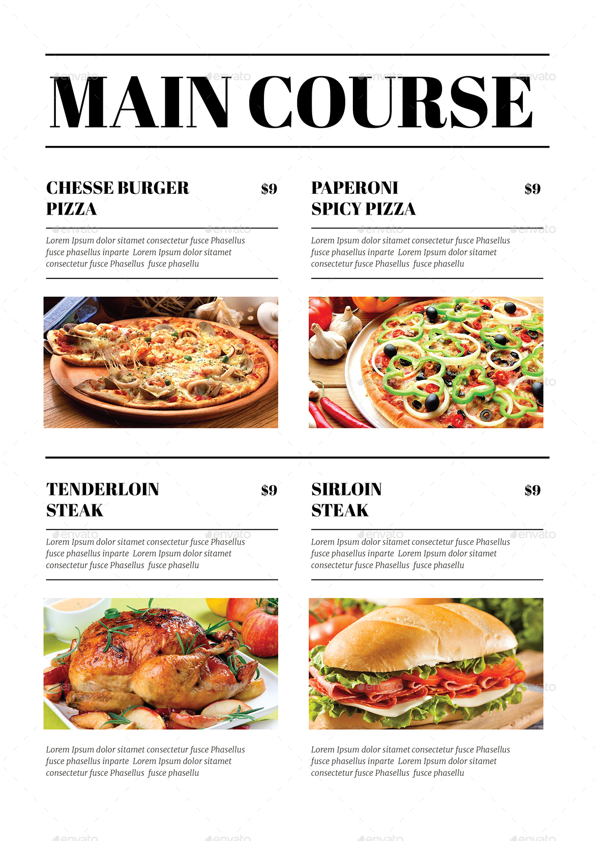 Newspaper Style Food Menus, Print Templates GraphicRiver